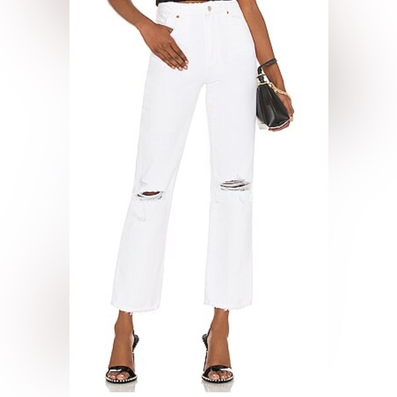 ROLLA'S Denim - ROLLA'S Free People White Distressed Straight-Leg Jeans High Rise Size 28